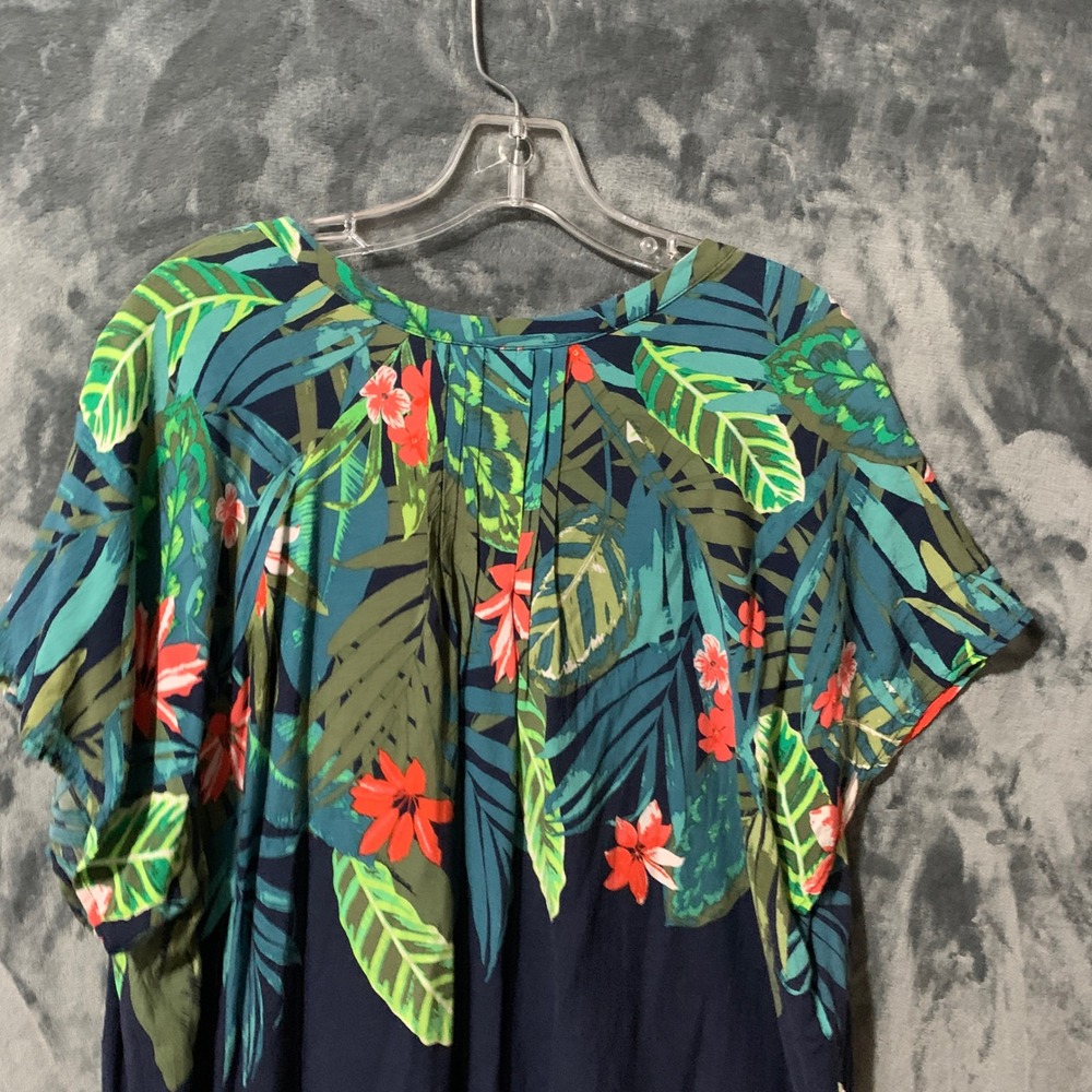 Old Navy Blouse Womens XXL Pretty Co Black Print Navy Blue Tropical Floral EUC - Picture 6 of 13